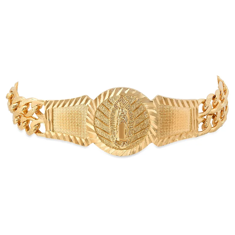 Solid cuff bangles-Gold Plated Silver Guadalupe Double Strand Pave Figaro Saints Medal Bracelet by Roberto Martinez