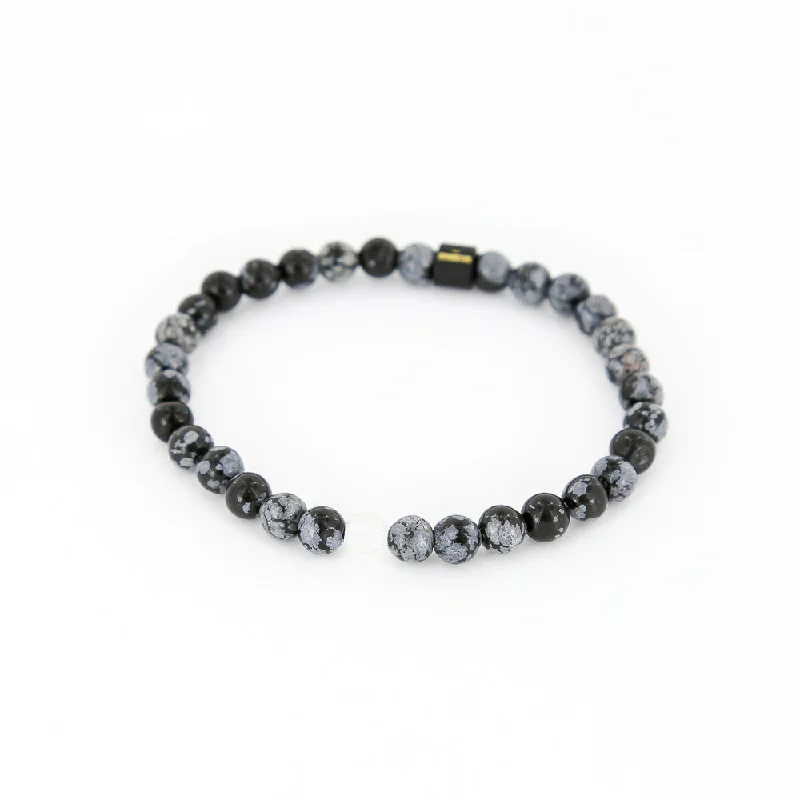 Tri-tone bracelets-Men's Rayminder UV Awareness Bracelet in 6mm Snowflake Obsidian