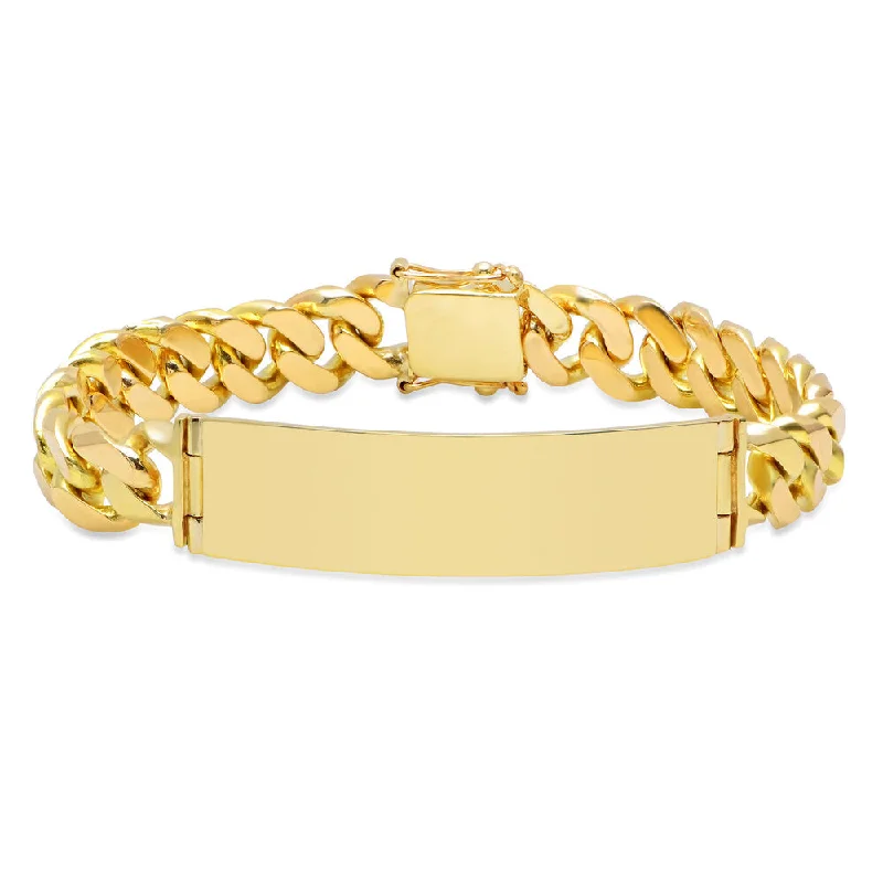 Tulip motif bangles-14K Gold 15 mm Handmade Cuban Link ID Bracelet