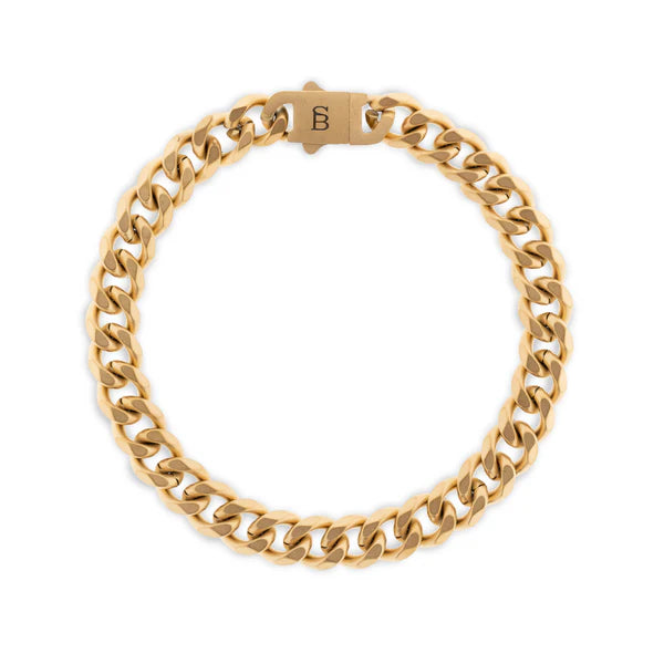 Shiny link bangles-Matte Gold Wide Curb Link Bracelet - "Valence Van"