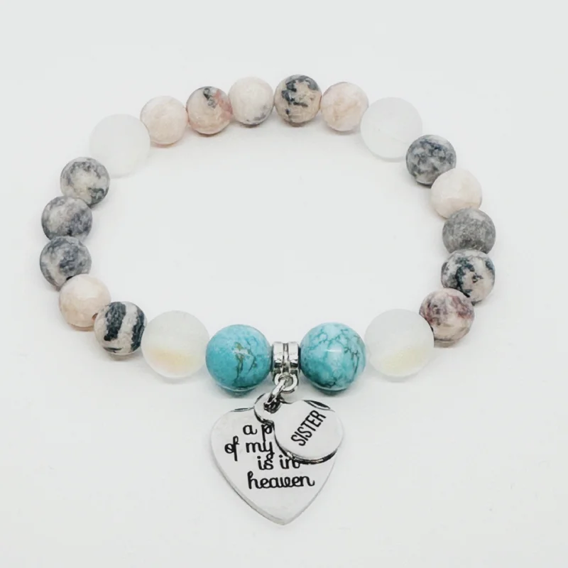 Soft wood bracelets-Sister: A Piece of my Heart is in Heaven Classic Charm Bracelet Turquoise