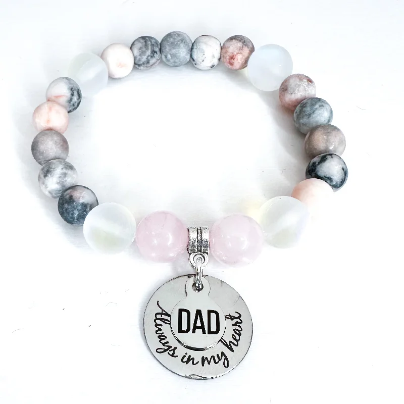 Shiny bead bangles-Dad: Always in my Heart Classic Charm Bracelet Rose Quartz