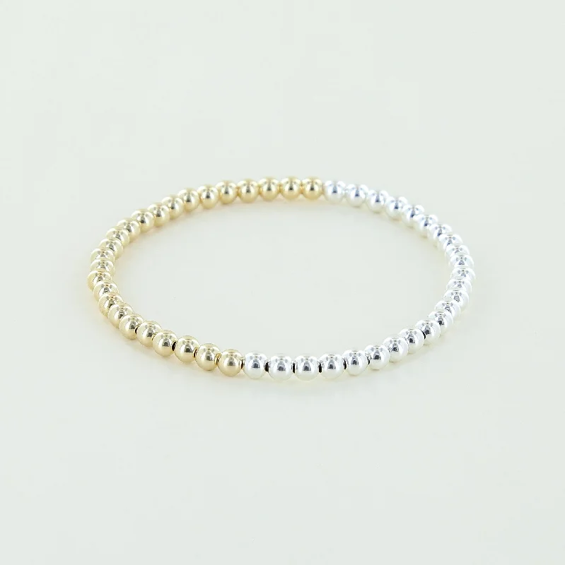 Bead edge bangles-4mm Half Sterling Silver, Half 14k Yellow Gold Fill Beaded Stacking Bracelet