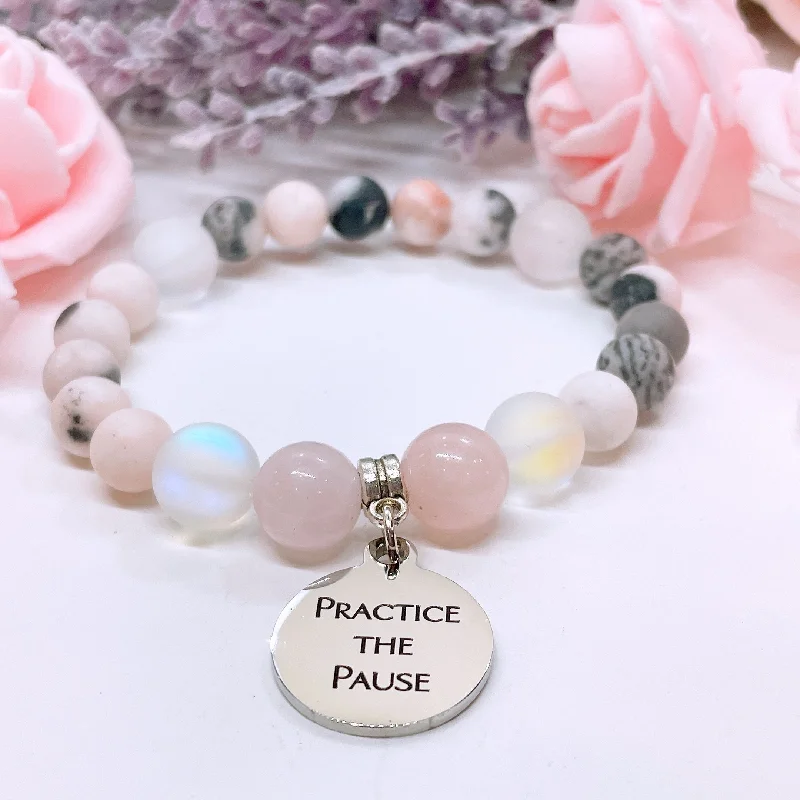 Thin wire bangles-Practice the Pause Classic Charm Bracelet Rose Quartz