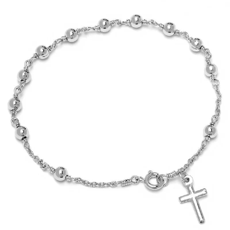 Shiny link bangles-Sterling Silver 4mm Polished Rosary Bracelet (7 Inch)