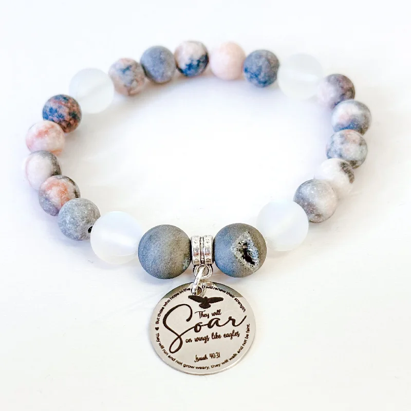 Elastic cord bracelets-They Will Soar on Wings Like Eagles Isaiah 40:31 Classic Charm Bracelet Druzy