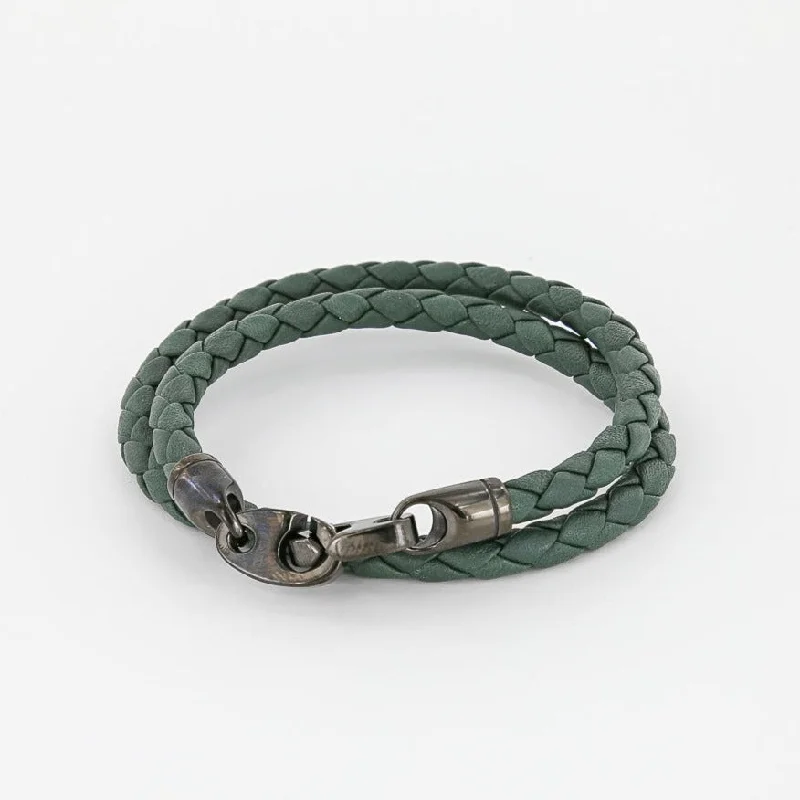 Stone charm bracelets-Player Double Wrap Leather Bracelet with Nickel Antique Brummels