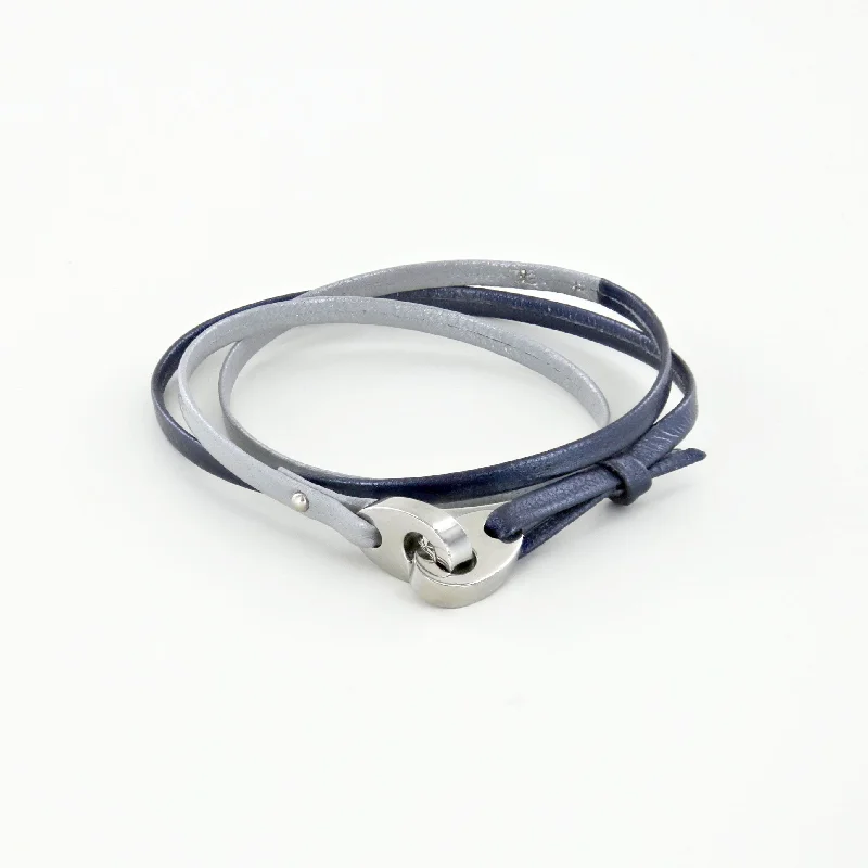 Tri-tone bracelets-Tandem Leather Bracelet with Polished Stainless Steel Brummels