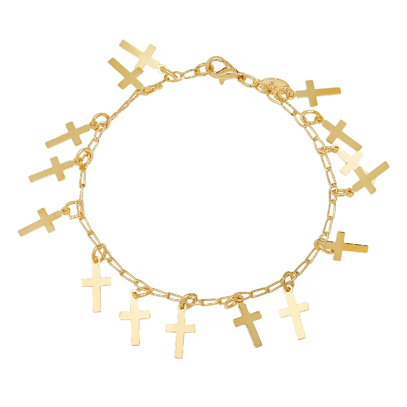 Ocean theme bracelets-Yellow Gold and Rhodium Cross Charm Bracelet