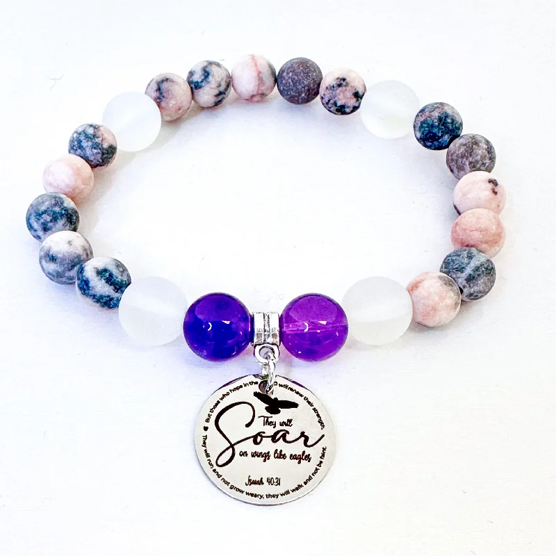 Fine rose bangles-They Will Soar on Wings Like Eagles Isaiah 40:31 Classic Charm Bracelet Amethyst