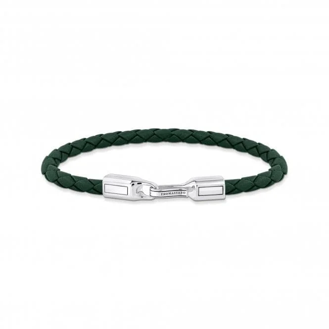 Soft enamel bracelets-Sterling Silver Green Leather Bracelet A2149-682-6