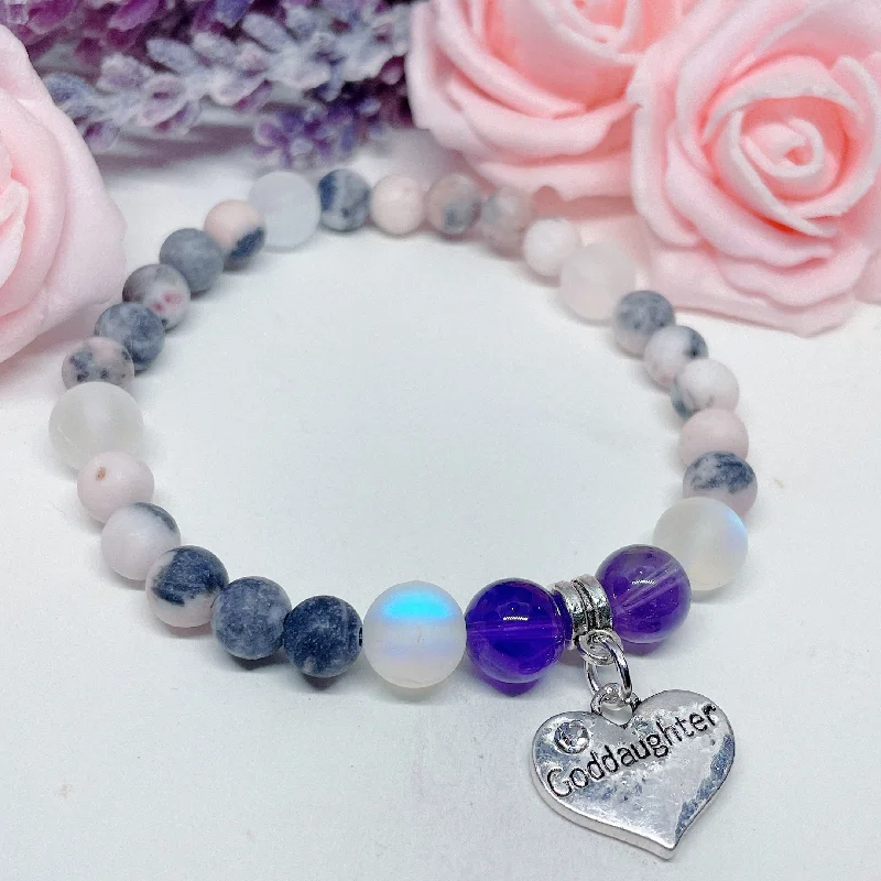 Hope eye bangles-Goddaughter Heart Companion Charm Bracelet Amethyst