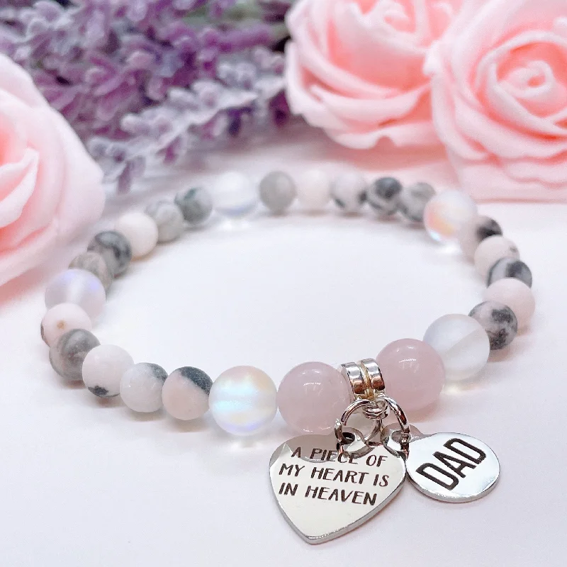 Thread tassel bangles-Dad: A Piece of my Heart is in Heaven Companion Charm Bracelet Rose Quartz