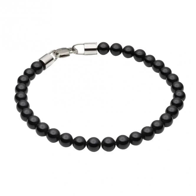 Glossy word bracelets-Black Onyx Beaded Bracelet B5425B