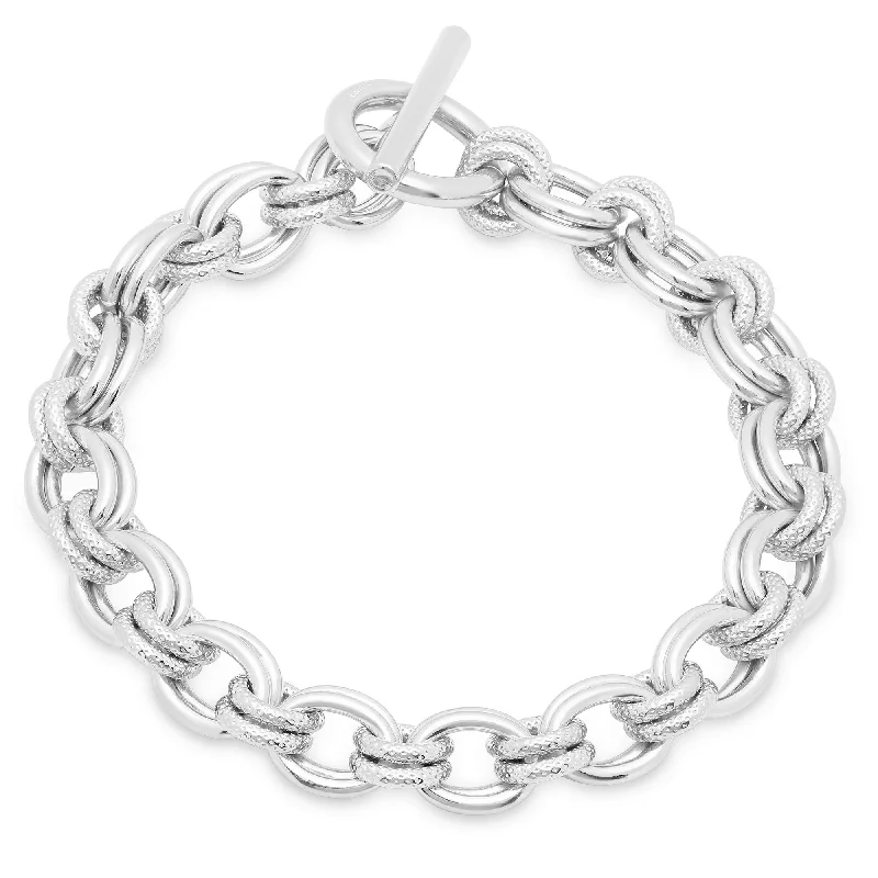 Fine rose bangles-Sterling Silver Handmade Double Link Charm Bracelet (7.5-8 Inch)