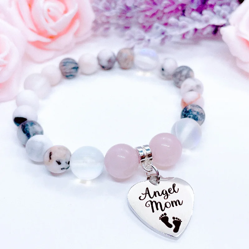 Fine pearl bangles-Angel Mom Classic Charm Bracelet Rose Quartz