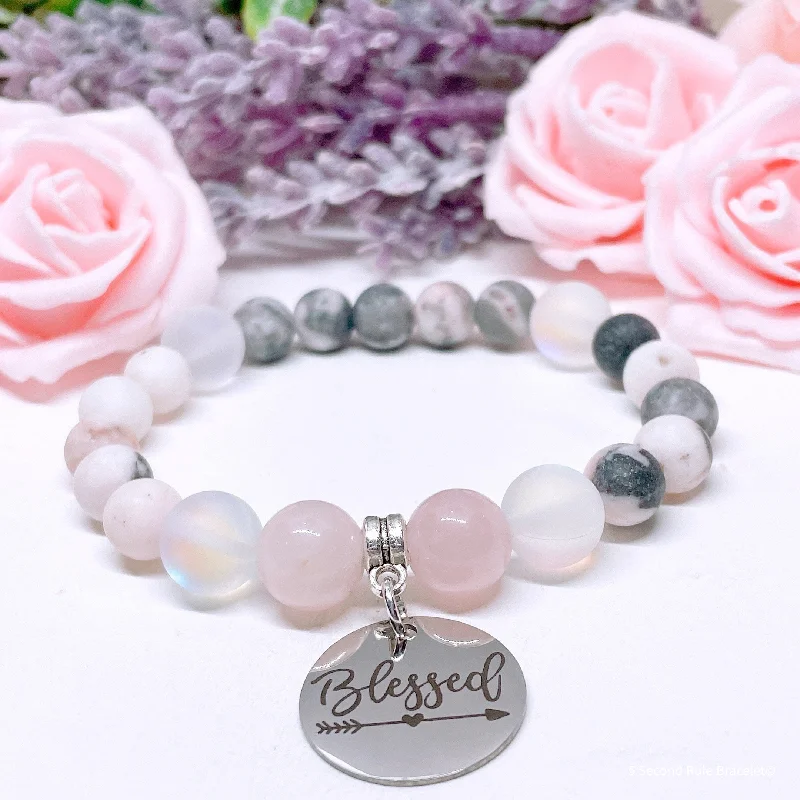 Fine dot bangles-Blessed Charm Bracelet Rose Quartz