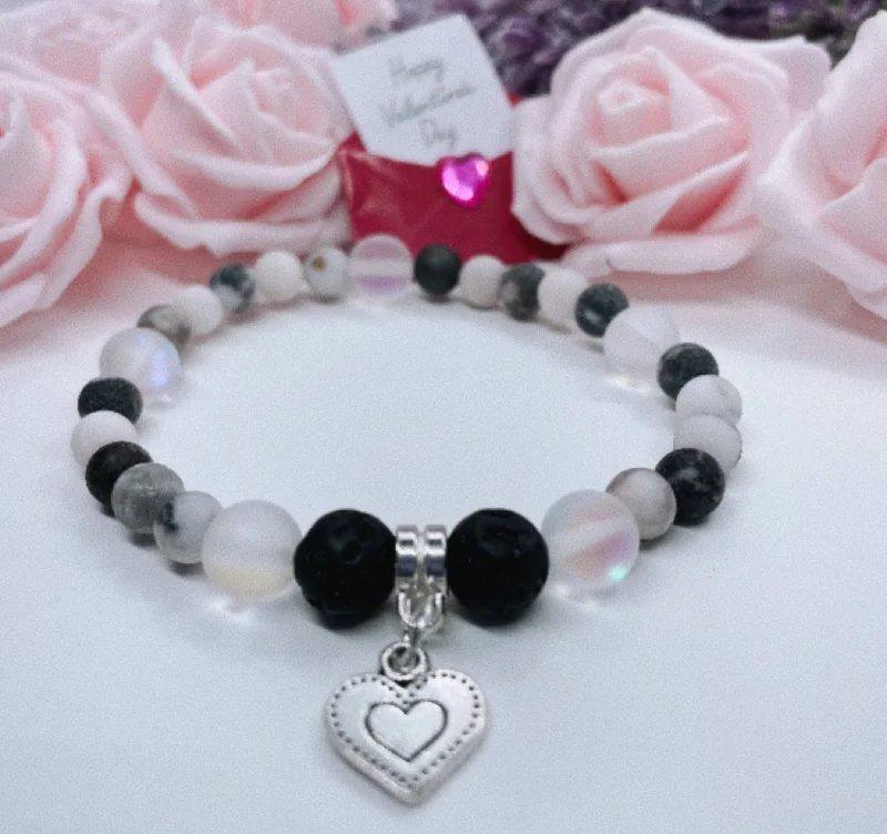 Stone charm bracelets-Antique Silver Heart Companion Charm Bracelet Lava