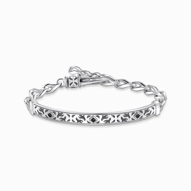 Fine accent bracelets-Sterling Silver Blackened Zirconia Patterned Bracelet A2146-643-21