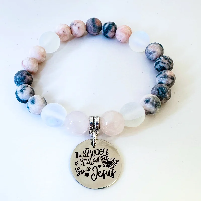 Fine clay bracelets-The Struggle is Real and So is Jesus Classic Charm Bracelet Rose Quartz