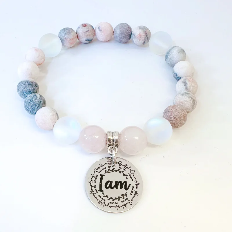 Fine accent bracelets-I Am Bible Verses Classic Charm Bracelet Rose Quartz