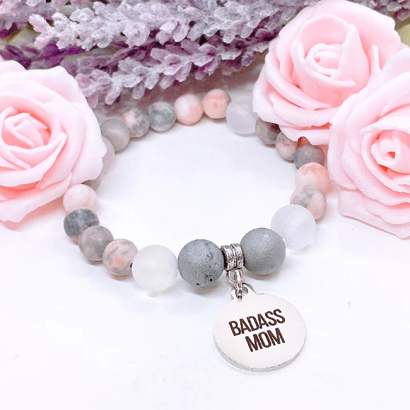 Square gem bracelets-Badass Mom Classic Charm Bracelet Druzy