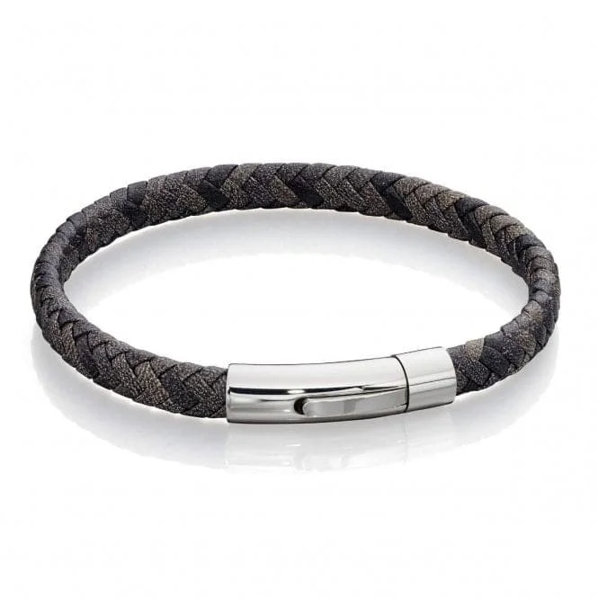 Hand-glossy bangles-Mens Woven Grey Leather Clip Clasp Bracelet B5276