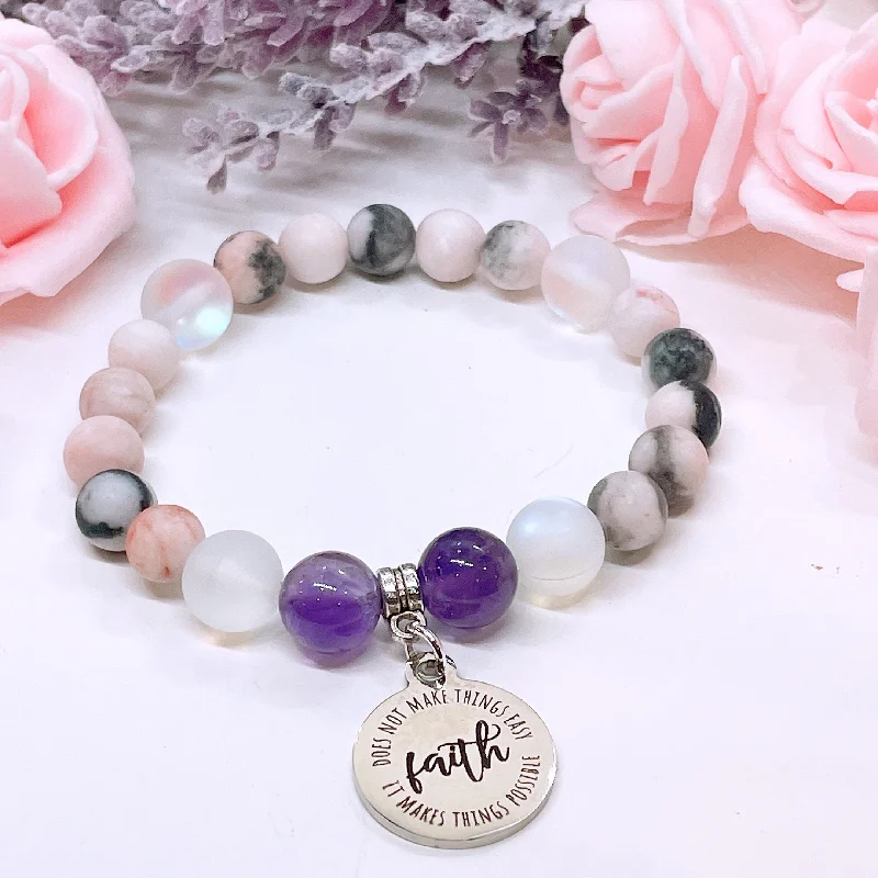 Shiny modern bracelets-Faith Does Not Make Things Easy, It Makes Things Possible Classic Charm Bracelet Amethyst