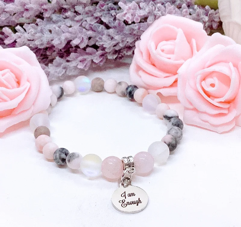 New moon bangles-I am Enough Companion Charm Bracelet Rose Quartz