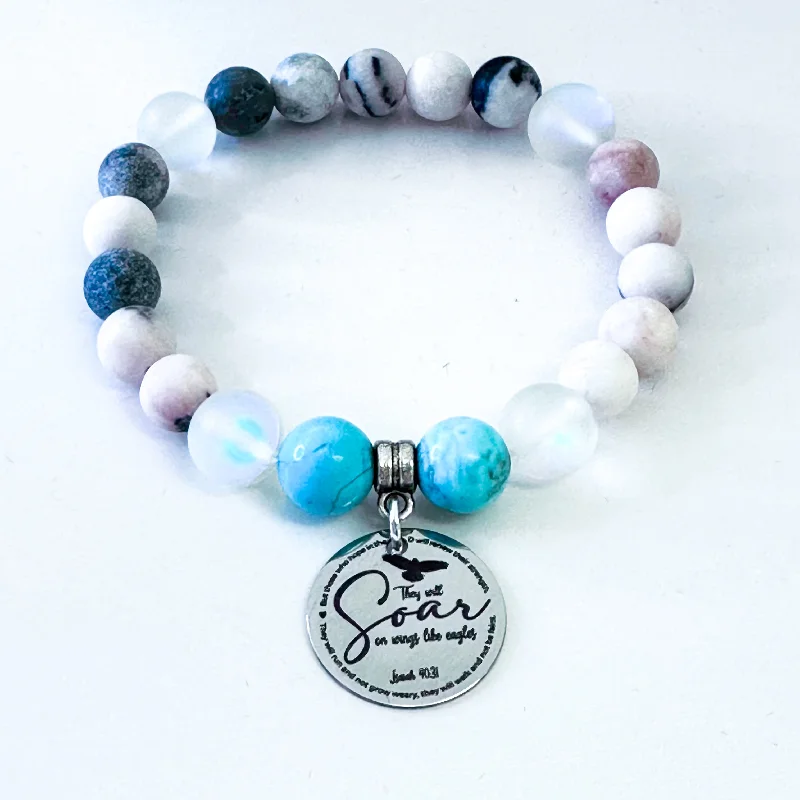 Braided thread bracelets-They Will Soar on Wings Like Eagles Isaiah 40:31 Classic Charm Bracelet Turquoise