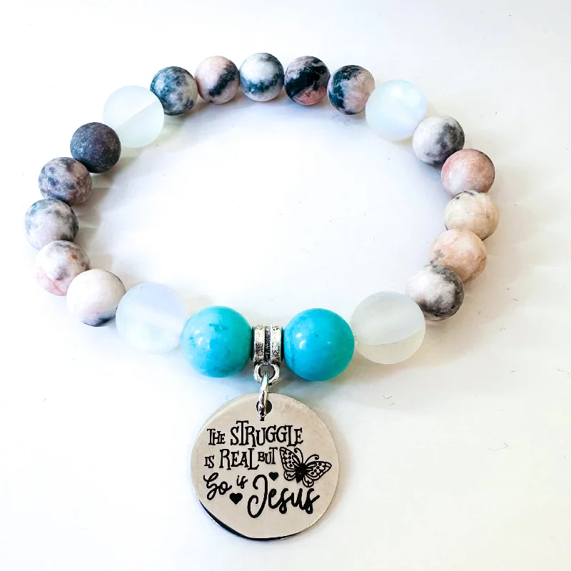 Sleek form bracelets-The Struggle is Real and So is Jesus Classic Charm Bracelet Turquoise