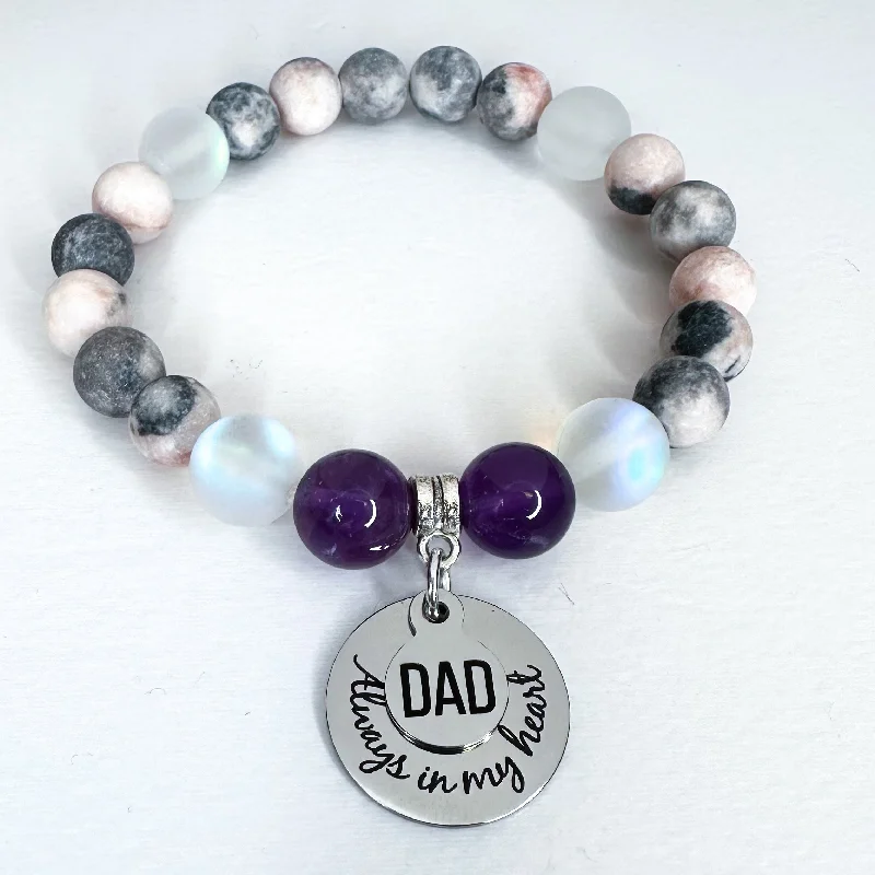 Sun theme bracelets-Dad: Always in my Heart Classic Charm Bracelet Amethyst