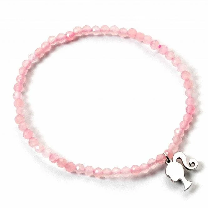 Thread tassel bangles-Sterling Silver Silhouette Charm Rose Quartz Bead Bracelet BMSB0018