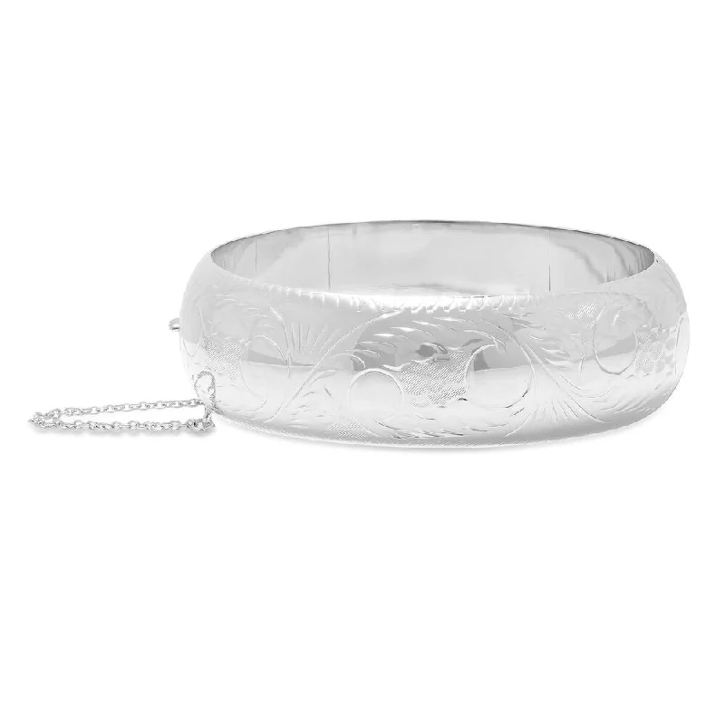 Soft enamel bracelets-Sterling Silver Engraved 20 mm Bangle Bracelet ( Size 7 )