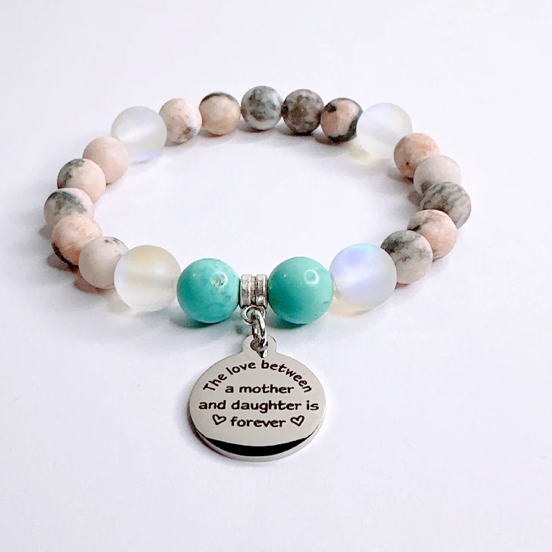 Emerald bead bracelets-The Love Between a Mother & Daughter Classic Charm Bracelet Turquoise