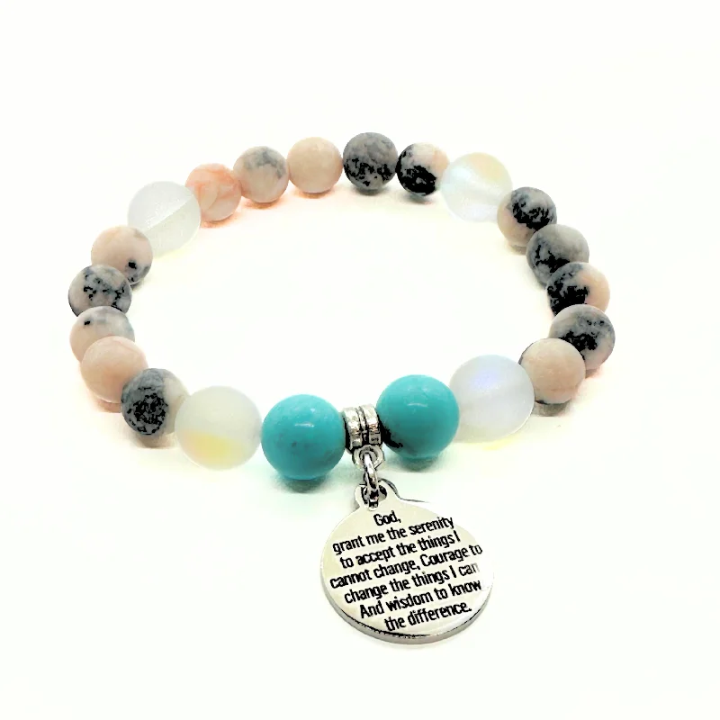 Sleek design bangles-Serenity Prayer Classic Charm Bracelet Turquoise