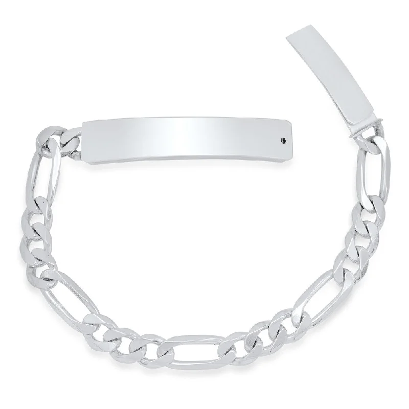 Pure shine bracelets-Sterling Silver Figaro Militares ID Bracelet