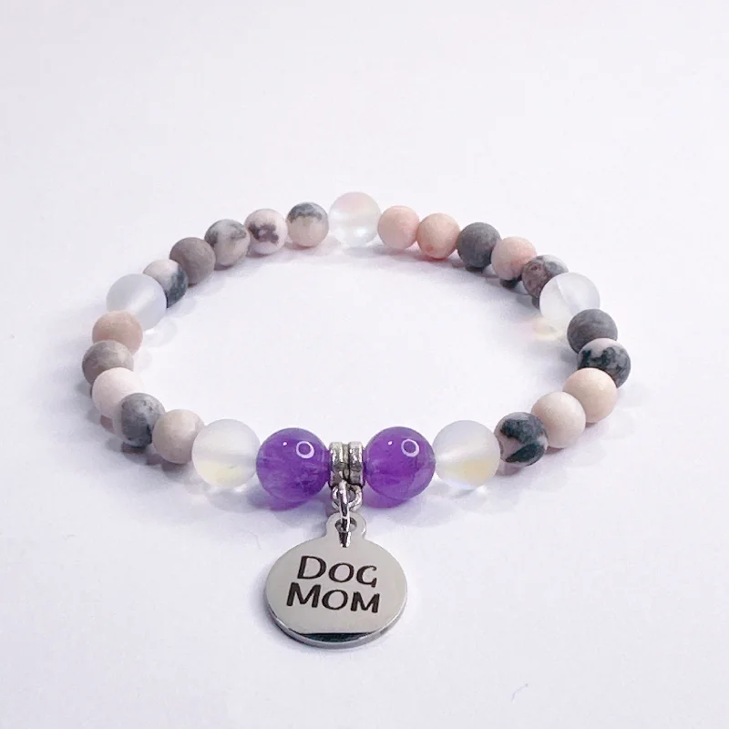 Multi-bead bangles-Dog Mom Companion Charm Bracelet Amethyst