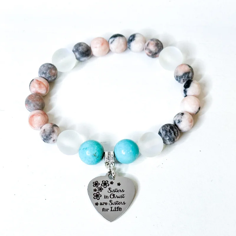 Stacked chain bracelets-Sisters in Christ Classic Charm Bracelet Turquoise