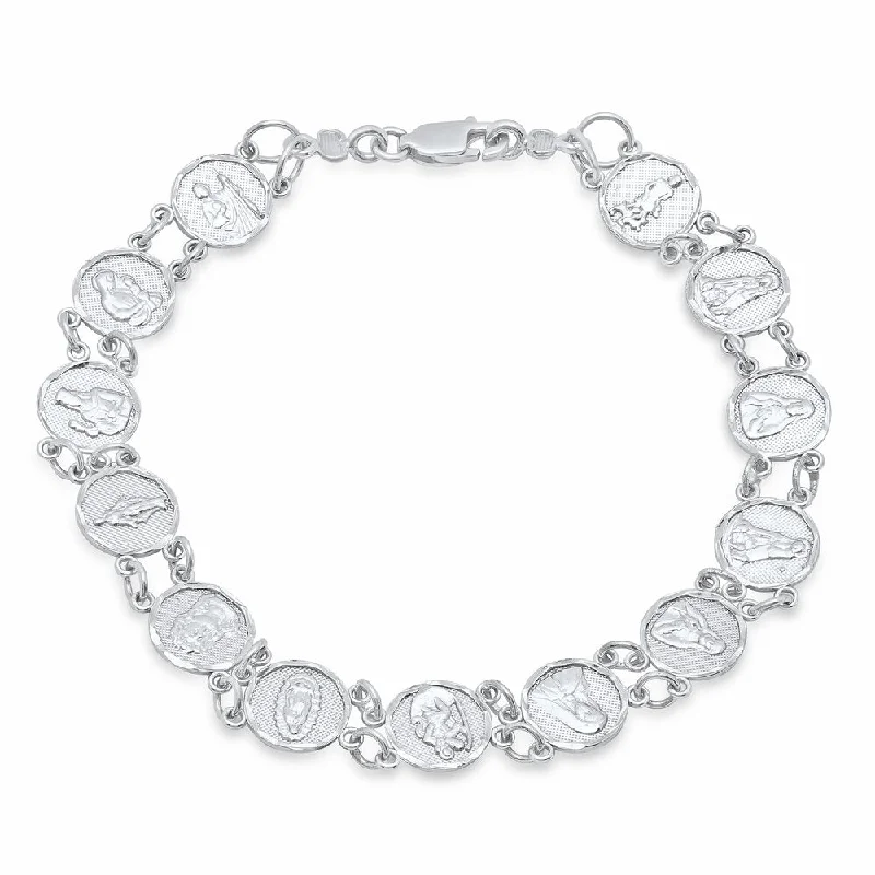 Elastic cord bracelets-14K White Gold Saints Medal Bracelet