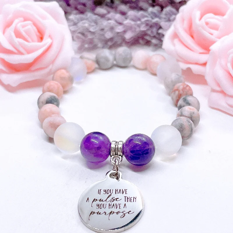 Vine carved bracelets-If You Have a Pulse You Have a Purpose Classic Charm Bracelet Amethyst