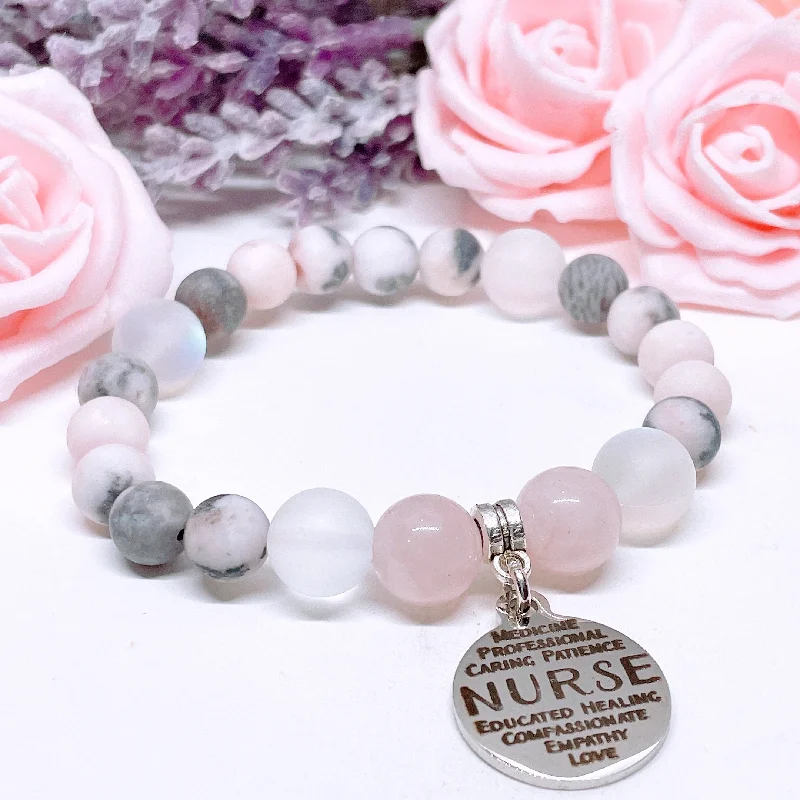 Fine thread bracelets-Nurse Sentiments Classic Charm Bracelet Rose Quartz