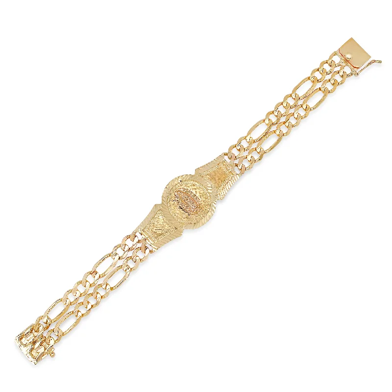 Soft wood bracelets-14K Yellow Gold 46 Gram Double Strand Figaro Saints Bracelet