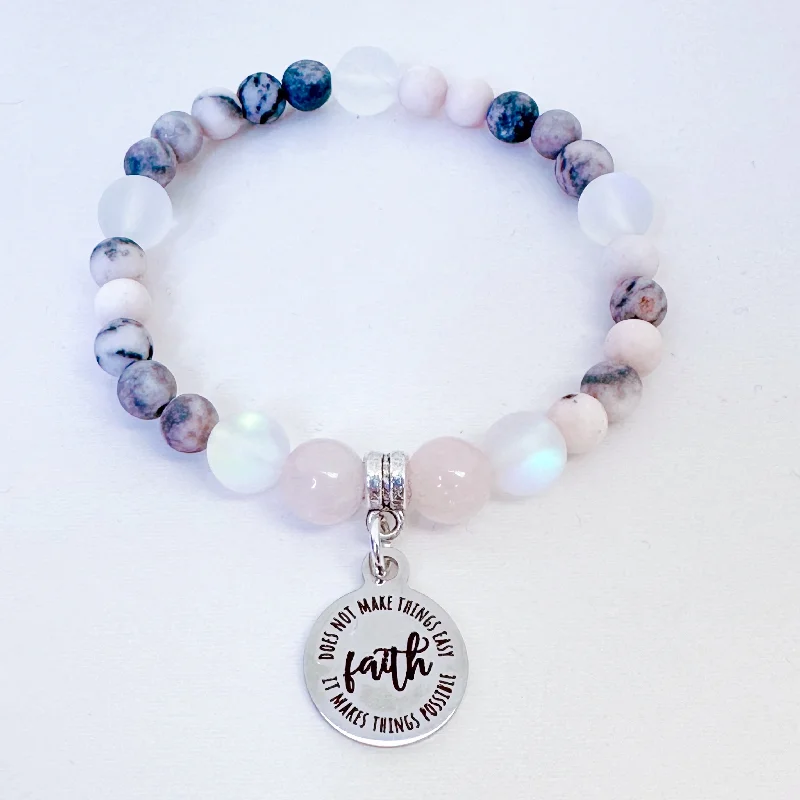 Shadow gothic bracelets-Faith Does Not Make Things Easy, It Makes Things Possible Companion Charm Bracelet Rose Quartz