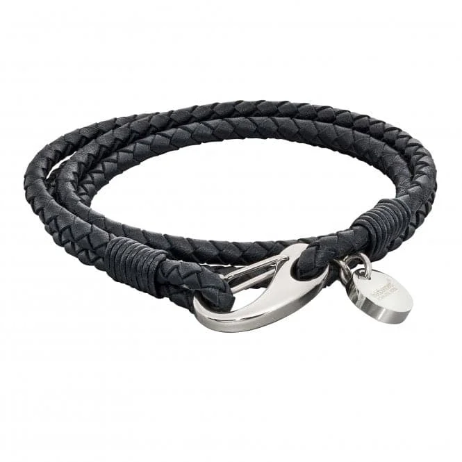 Thread edge bangles-Mens Woven Black Leather Feature Clasp Bracelet B5274