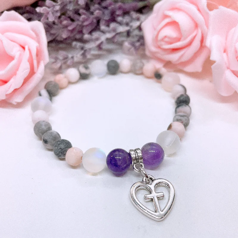 Regency style bangles-Faithful Heart Companion Charm Bracelet Amethyst