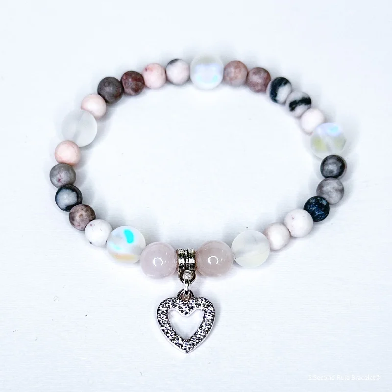 Rose quartz bangles-Rhinestone Heart Companion Charm Bracelet Rose Quartz