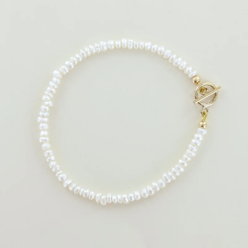 Silk cord bangles-Minimalist Fresh Water Pearl Bracelet, White