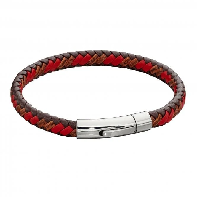 Fine stack bracelets-Mens Woven Red Leather Clip Clasp Bracelet B5278