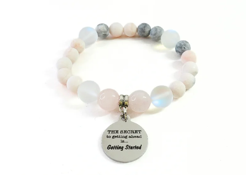 Onyx bracelets-The Secret to Getting Ahead is Getting Started Classic Charm Bracelet Rose Quartz